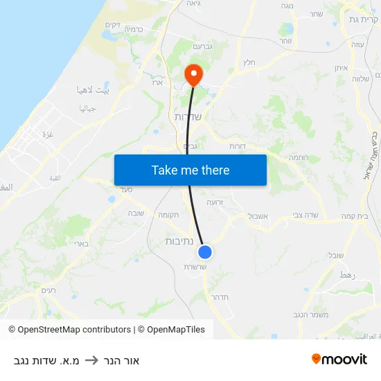 מ.א. שדות נגב to אור הנר map