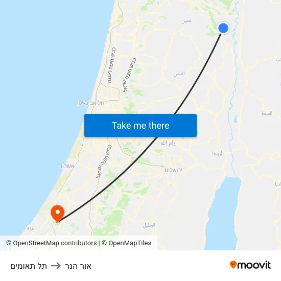 תל תאומים to אור הנר map
