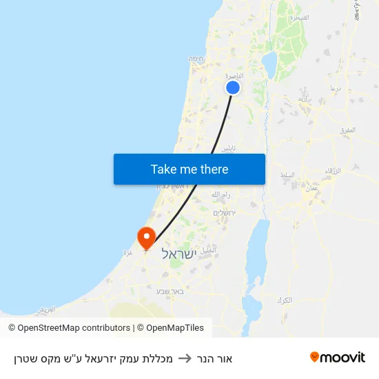 מכללת עמק יזרעאל ע''ש מקס שטרן to אור הנר map