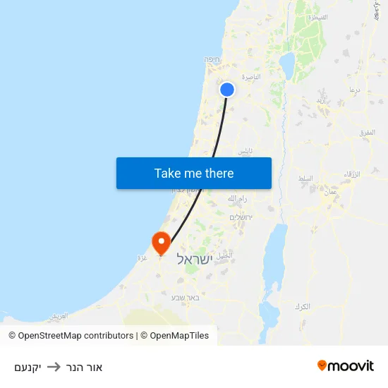 יקנעם to אור הנר map