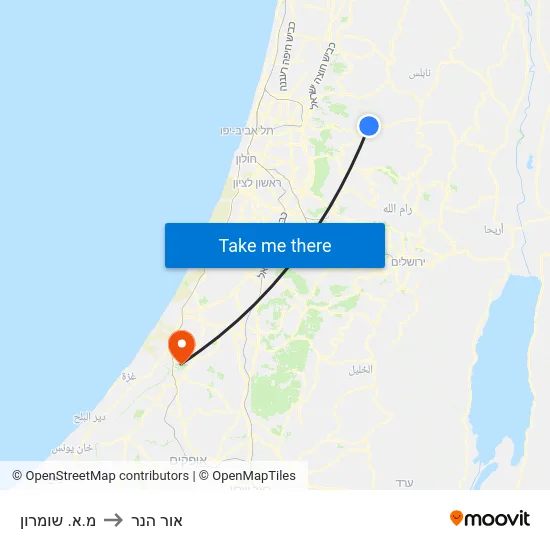 מ.א. שומרון to אור הנר map
