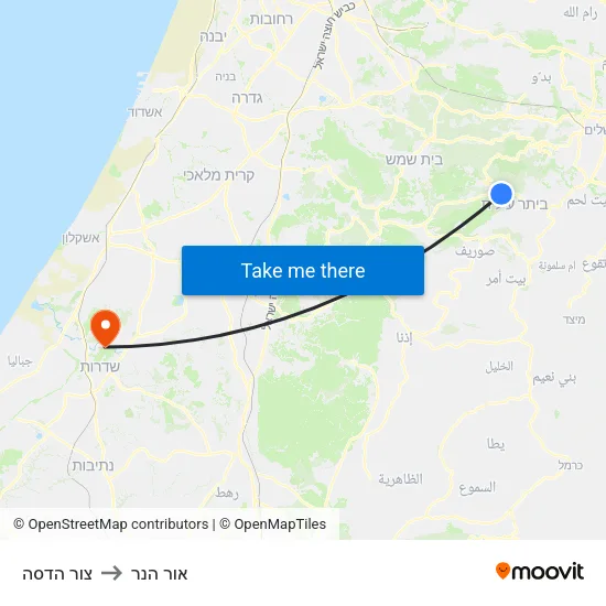 צור הדסה to אור הנר map