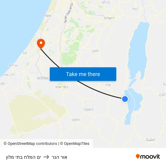 ים המלח בתי מלון to אור הנר map