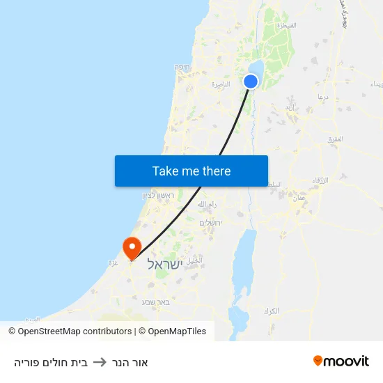 בית חולים פוריה to אור הנר map