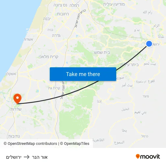 ירושלים to אור הנר map