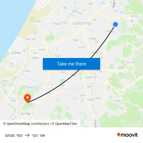 כפר מנחם to אור הנר map