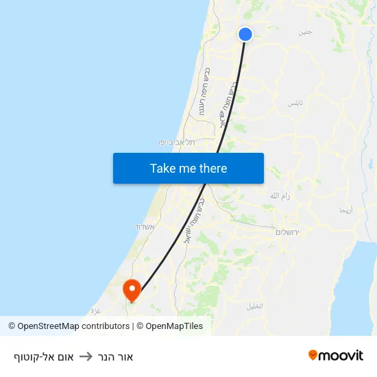 אום אל-קוטוף to אור הנר map