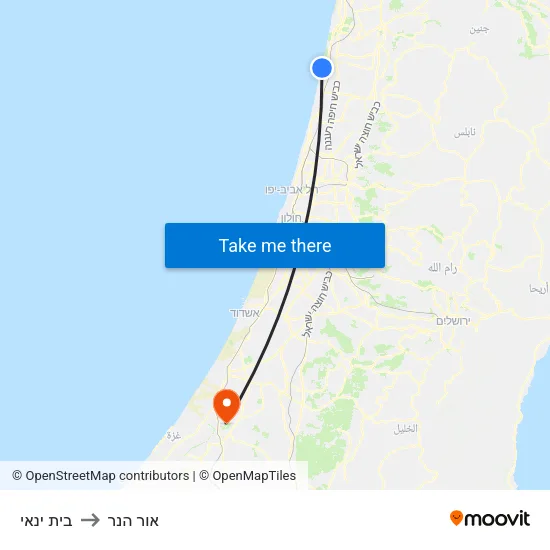 בית ינאי to אור הנר map