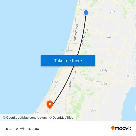 עין שמר to אור הנר map