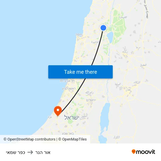 כפר שמאי to אור הנר map