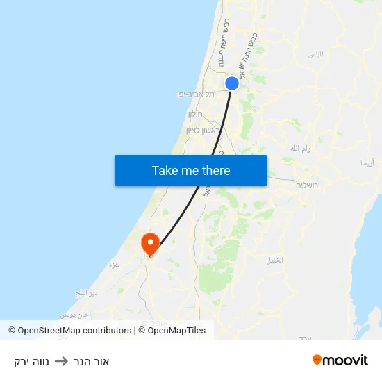נווה ירק to אור הנר map