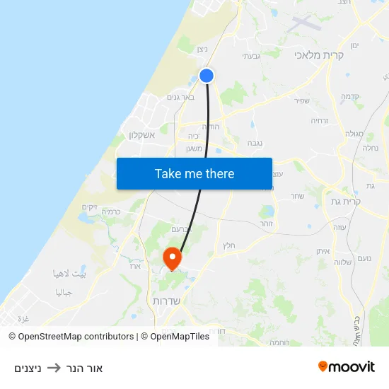ניצנים to אור הנר map