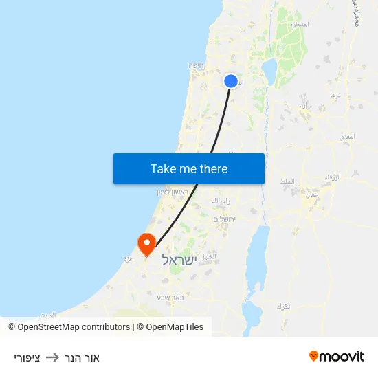 ציפורי to אור הנר map