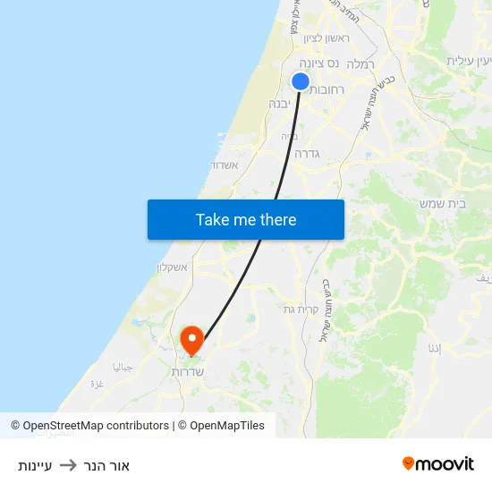 עיינות to אור הנר map