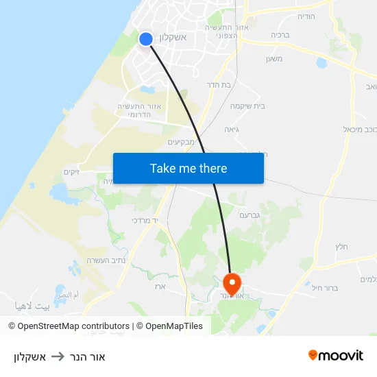 אשקלון to אור הנר map