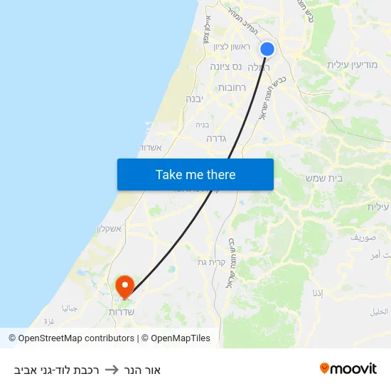 רכבת לוד-גני אביב to אור הנר map