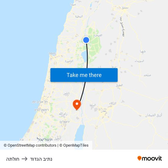 חולתה to נתיב הגדוד map