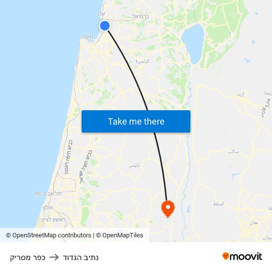 כפר מסריק to נתיב הגדוד map