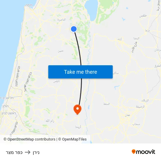 כפר מצר to נירן map