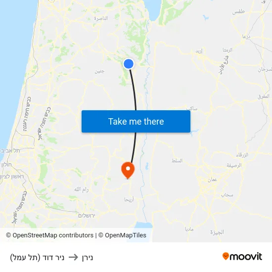 ניר דוד (תל עמל) to נירן map