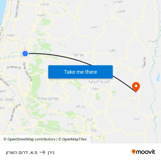 מ.א. דרום השרון to נירן map