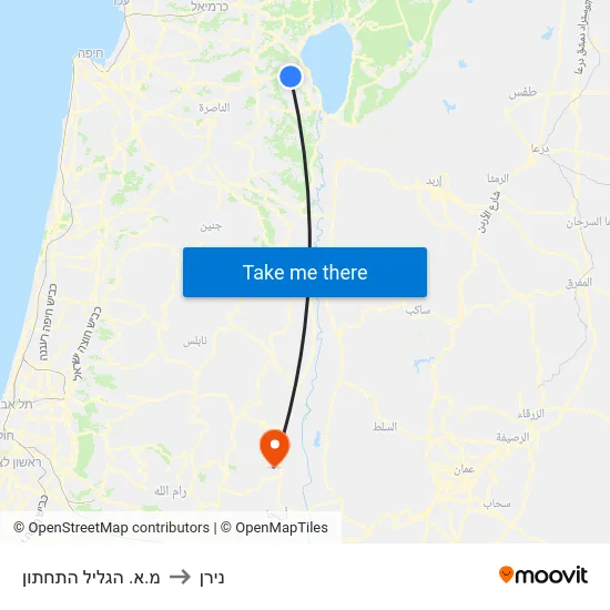מ.א. הגליל התחתון to נירן map