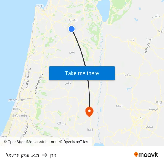 מ.א. עמק יזרעאל to נירן map