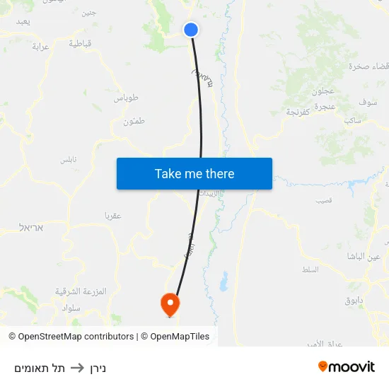 תל תאומים to נירן map