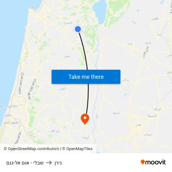 שבלי - אום אל-גנם to נירן map
