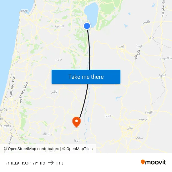 פורייה - כפר עבודה to נירן map