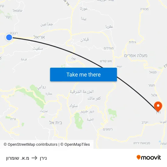 מ.א. שומרון to נירן map