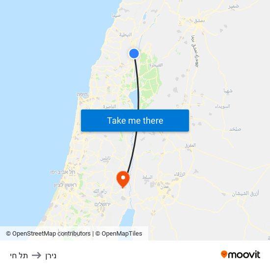 תל חי to נירן map