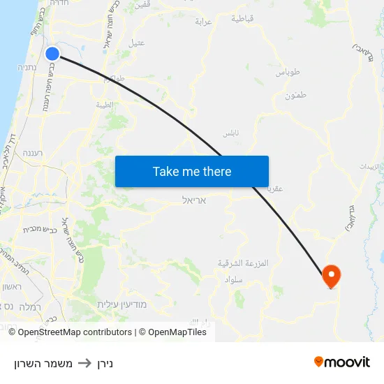 משמר השרון to נירן map