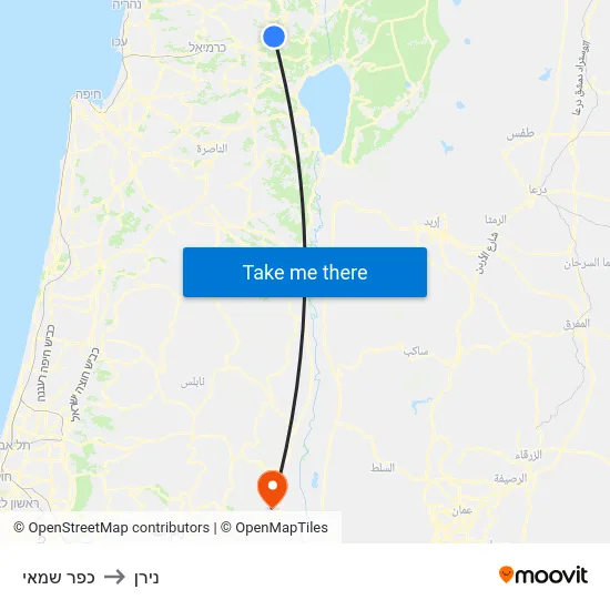 כפר שמאי to נירן map
