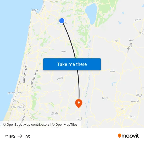 ציפורי to נירן map