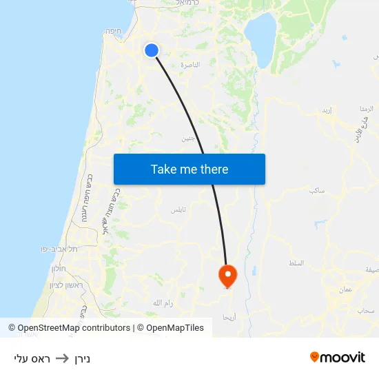 ראס עלי to נירן map