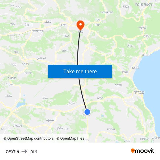 אילנייה to מורן map