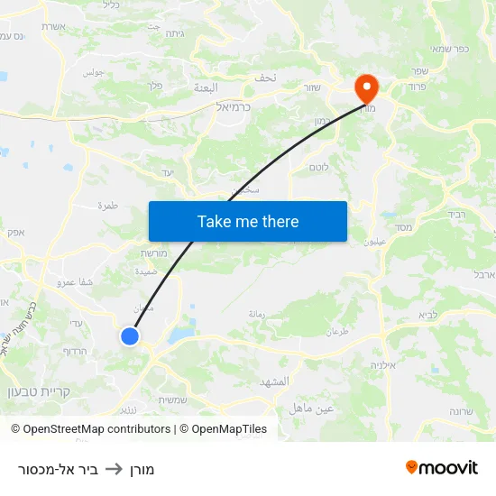ביר אל-מכסור to מורן map