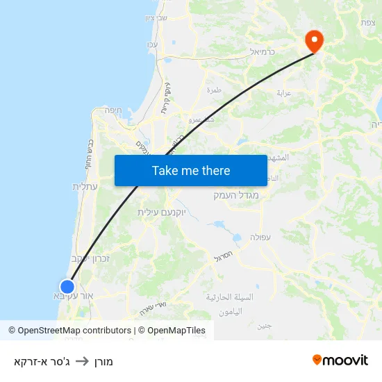 ג'סר א-זרקא to מורן map