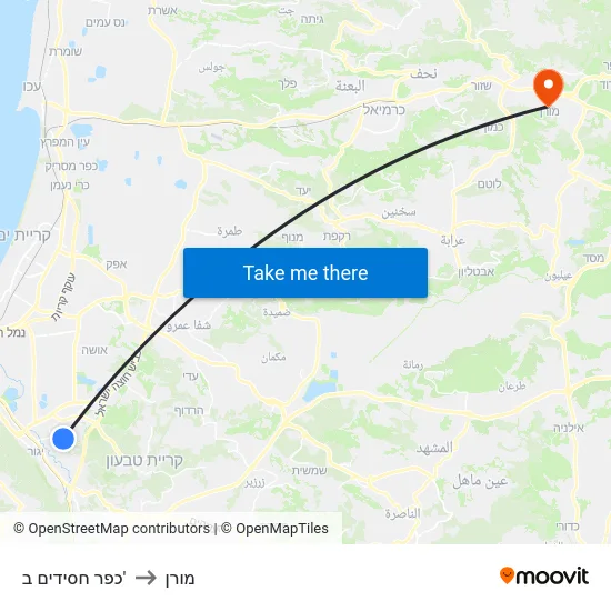 כפר חסידים ב' to מורן map