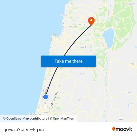 מ.א. לב השרון to מורן map