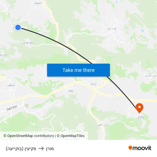 פקיעין (בוקייעה) to מורן map