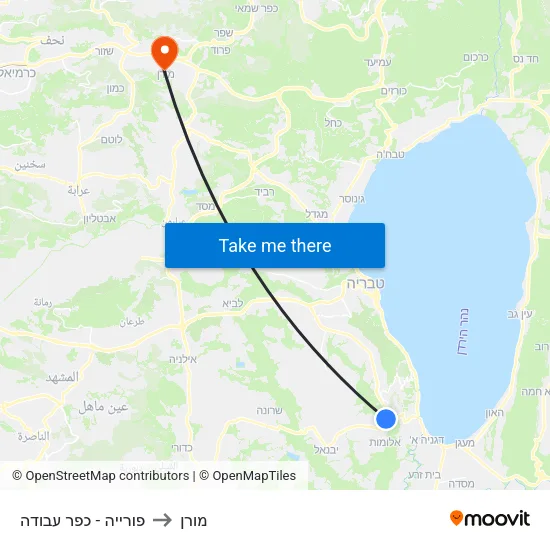 פורייה - כפר עבודה to מורן map
