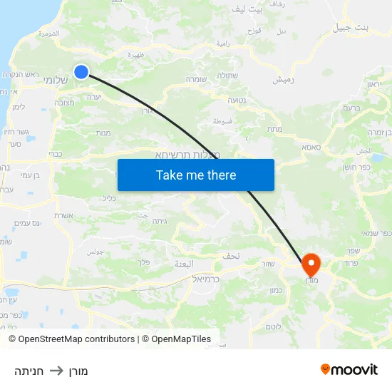 חניתה to מורן map