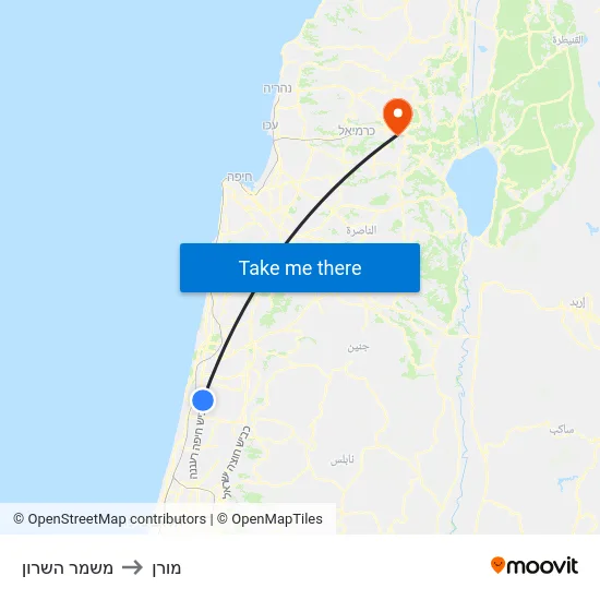 משמר השרון to מורן map