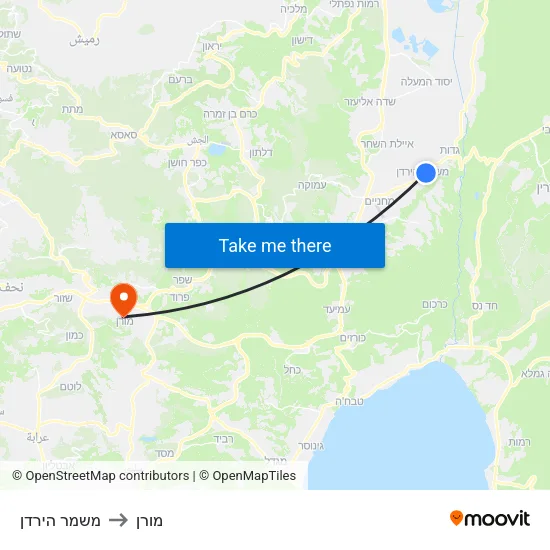 משמר הירדן to מורן map