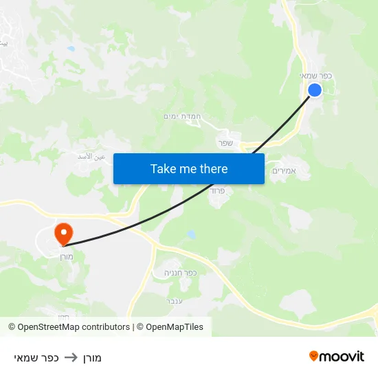 כפר שמאי to מורן map
