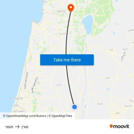 תומר to מורן map