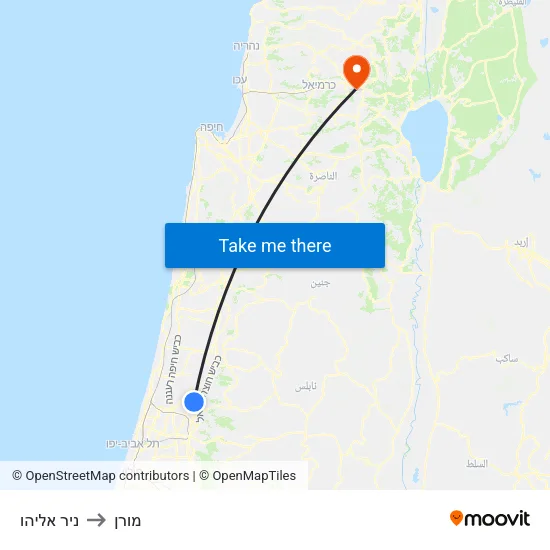 ניר אליהו to מורן map