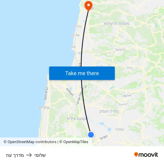 מדרך עוז to שלומי map